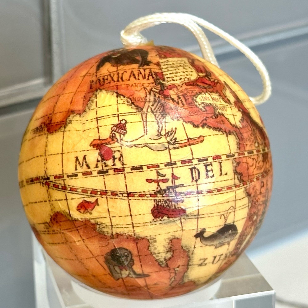 VTG Antique World Map Christmas Ornament